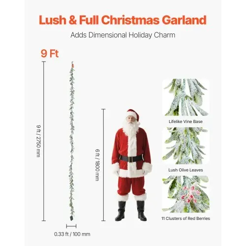 VEVOR Weihnachtsgirlande, 2,7 m, realistisches Grün, Tannengirlande, dekoriert mit Weinreben, Olivenblättern & Beeren, immergrüne Kunstgirlanden mit Lichterkette für Weihnachtsdeko für Kaminsims VEVOR Weihnachtsgirlande, 2,7 m, realistisches Grün, Tannengirlande, dekoriert mit Weinreben, Olivenblättern & Beeren, immergrüne Kunstgirlanden mit Lichterkette für Weihnachtsdeko für Kaminsims