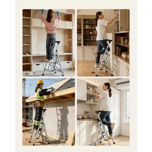 VEVOR Trittleiter 3 Stufen, Klappleiter mit Anti-Rutsch-Stufen & Komfortablem Handgriff, Haushaltsleiter Tragkraft 150 kg, Aluminium-Stehleiter, Sicherheitsleiter für Küche, Lager, Haushalt & Büro – Bild 6