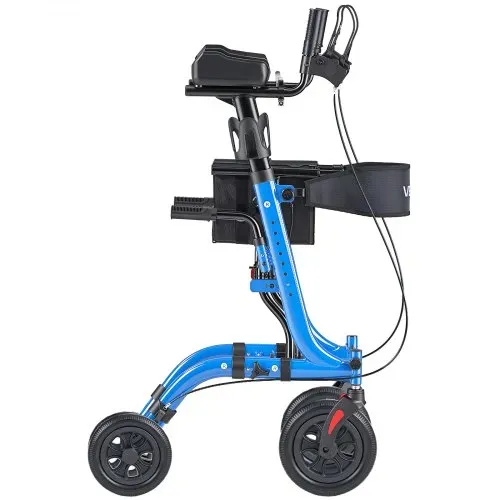 VEVOR Rollator Faltbar mit Sitz, Leichtgewicht Gehwagen mit 4 PU Reifen, Gehhilfe bis 136 kg mit Rückenlehne Tasche Gehstockhalter, Höheverstellbare Laufhilfe mit Feststellfunktion für Senioren, Blau – Bild 9