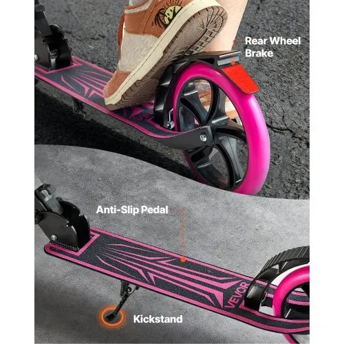VEVOR Scooter (2 Räder) für Kinder ab 8 Jahren, Cityroller Kinderroller Straßenroller mit höhenverstellbarem Lenker & rutschfestem Deck & leichtem Rahmen, faltbarer Tretroller bis zu 100 kg, Pink – Bild 4