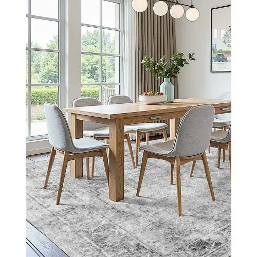 VEVOR Teppich, 1829x2743 mm Kurzflor, waschbarer Teppich, rutschfester Wohnzimmerteppich im Boho-Stil, Innenmatte für Schlafzimmer, Wohnzimmer, Kinderzimmer, Eingangsbereich, grau – Bild 4