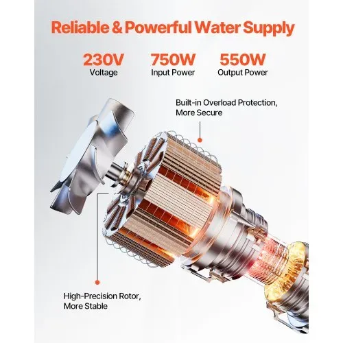 VEVOR Tiefbrunnenpumpe, 750 W Eingangsleistung, 65 L/min Durchfluss, 64 m Förderhöhe, mit 20 m Kabel, externer Steuerkasten, Edelstahl-Wasserpumpe, für industrielle Bewässerung und Heimgebrauch, IP68 – Bild 2