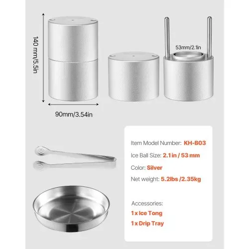 VEVOR Eispresse Eiskugelformer Set 53 mm Eiskugel aus Luftfahrt-Aluminium mit Zange & Abtropfschale, Eisblockform Eisballmaker für Whisky Cocktail Bourbon Scotch auf Partys & im Urlaub – Bild 6