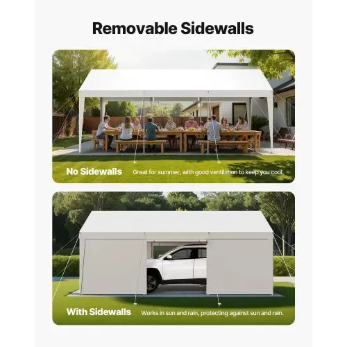 VEVOR Carport, 3,65x6,09x3,02 m Autoüberdachung, Zeltgarage mit abnehmbaren Seitenwänden & Tür, Autounterstand, UV-beständig und wasserabweisend, Ganzjahresschutz für Auto und Boot, weiß – Bild 4