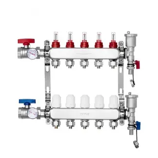 VEVOR 5-Zweig-Wärmeverteilungsverteiler, 1/2-Zoll-PEX-Rohrverteiler, Edelstahl-PEX-Verteiler für hydronische Fußbodenheizung, Wärmeverteilungs-PEX-Verteilersatz mit 1/2-Zoll-Adaptern im Lieferumfang enthalten VEVOR 5-Zweig-Wärmeverteilungsverteiler, 1/2-Zoll-PEX-Rohrverteiler, Edelstahl-PEX-Verteiler für hydronische Fußbodenheizung, Wärmeverteilungs-PEX-Verteilersatz mit 1/2-Zoll-Adaptern im Lieferumfang enthalten