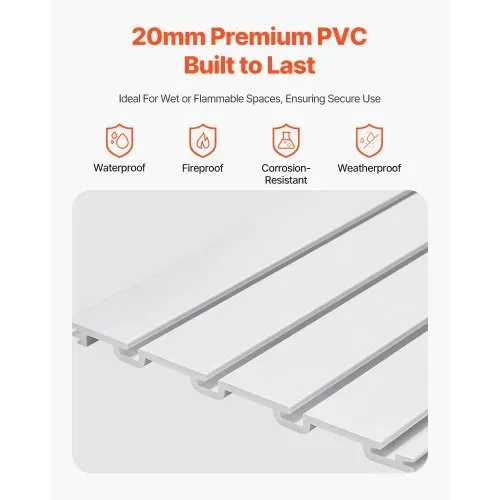 VEVOR Werkzeugwand 1225x2450x20mm, PVC-Garagen-Lamellenwand mit Zubehör, 136 kg, weißer Wandorganizer, Lamellenwandpaneel mit Verbindungsstruktur & DIY-Zuschnitt, geeignet für Lagerung & Präsentation – Bild 2
