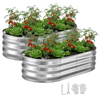 VEVOR Hochbeet Metall 2er-Pack 120x60x30 cm, Ovales Gartenbeet, Pflanzkasten-Set für den Außenbereich, Gemüsebeet mit Handschuhen, Blumenbeet, Pflanzbeet für Blumen & Gemüse, Silber VEVOR Hochbeet Metall 2er-Pack 120x60x30 cm, Ovales Gartenbeet, Pflanzkasten-Set für den Außenbereich, Gemüsebeet mit Handschuhen, Blumenbeet, Pflanzbeet für Blumen & Gemüse, Silber