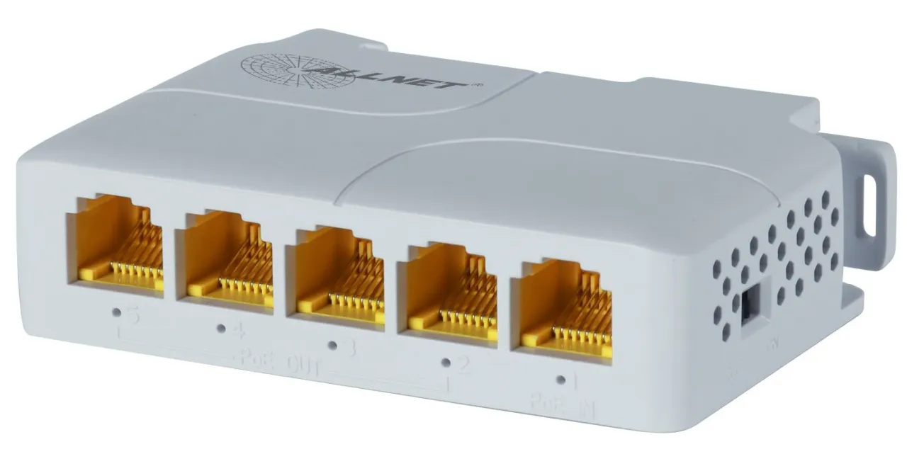 ALLNET Switch unmanaged 5 Port • 5x GbE • PoE Budget 85W • 1x bt out, 3x PoE af/at out, 1xPoE bt 90W in • Lüfterlos, DIN, PD-Input • ALL-SG8005PD-BT90 ALLNET Switch unmanaged 5 Port • 5x GbE • PoE Budget 85W • 1x bt out, 3x PoE af/at out, 1xPoE bt 90W in • Lüfterlos, DIN, PD-Input • ALL-SG8005PD-BT90
