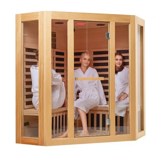 VEVOR Ferninfrarot-Holzsauna, Sauna-Spa für Zuhause, für 3 bis 4 Personen, Niedrige EMF-Ferninfrarot-Sauna aus Hemlockholz mit gehärteter Glastür & Bluetooth-Lautsprechern & Farblichttherapie, 2470 W für den Innenbereich – Bild 9
