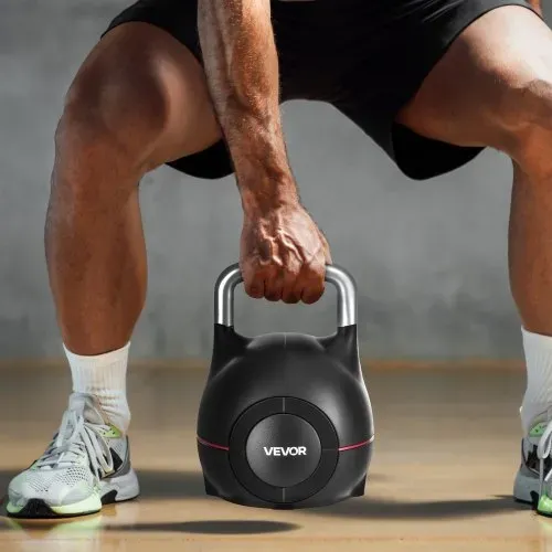 VEVOR Kugelhantel verstellbare Kettlebell mit 7 Gewichtsstufen (2/5/8/11/14/17/20 kg), Schwunghantel aus ABS + Aluminium-Druckguss, für Griffkrafttraining Ganzkörpertraining Cross-Training Schwarz – Bild 7