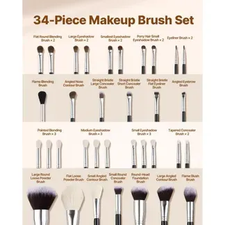 VEVOR Pinselset Makeup, 34-teilig, professionelles Schminkpinsel Set für Foundation, Lidschatten, Concealer, Rouge, mit weichen Borsten, ergonomischem Holzgriff, Reise-Aufbewahrungsetui VEVOR Pinselset Makeup, 34-teilig, professionelles Schminkpinsel Set für Foundation, Lidschatten, Concealer, Rouge, mit weichen Borsten, ergonomischem Holzgriff, Reise-Aufbewahrungsetui