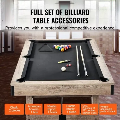 VEVOR Billardtisch, 2,13 m Billardtisch, Billardtisch mit Verstellbaren Beinen, Billardtisch-Set inkl. Bällen, Queues, Kreide und Bürste, Perfekt für Familienspielzimmer für Kinder & Erwachsene – Bild 3