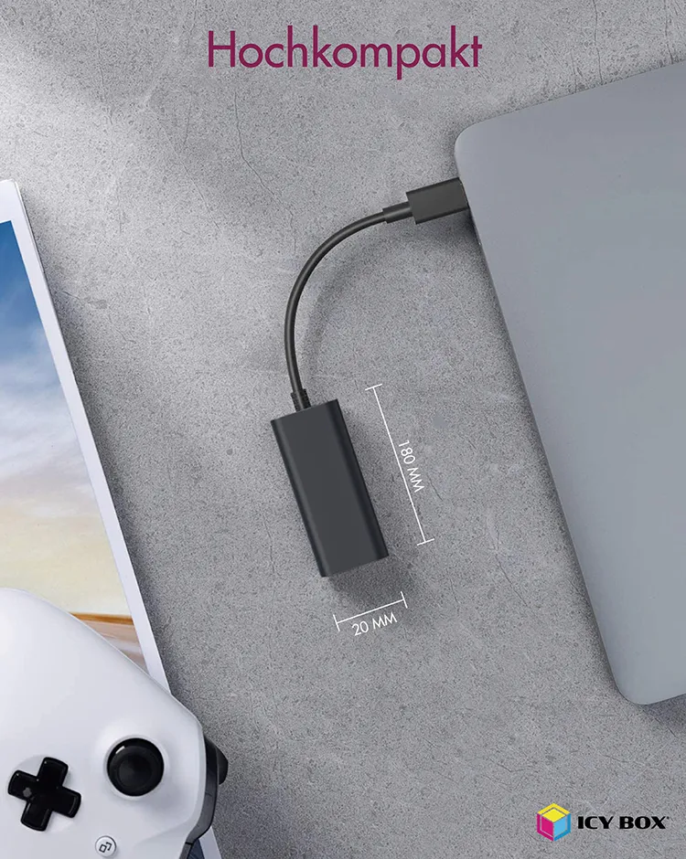 ICY BOX IB-AC501a, USB 3.2 Gen 1 (Type-A) zu Gigabit Ethernet Lan Adapter, schwarz – Bild 4