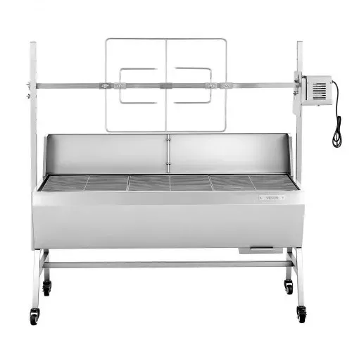 VEVOR Drehspießgrill 38 W Spanferkelgrill Lammgrill Holzkohlegrill (1218 mm Grilllänge) mit 60 kg Tragkraft & Rädern & 4-facher Höhenverstellung & Schutzblech, Elektrogrill-Set für Camping – Bild 8