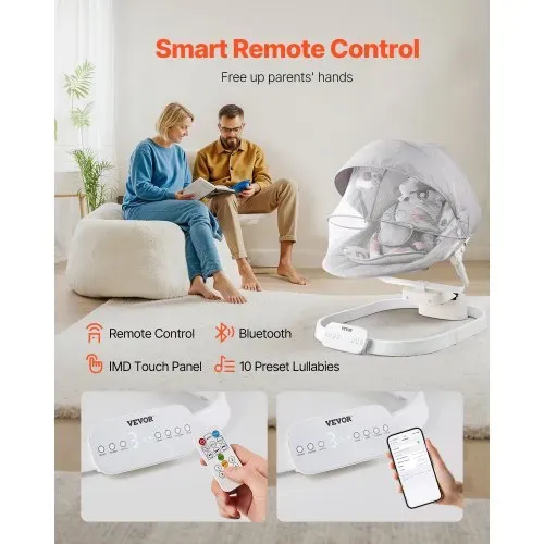 VEVOR Babyschaukel, Babywippe mit 3 Geschwindigkeiten & 3 Sitzpositionen, IMD-Touchpanel, Fernbedienung, Bluetooth & 10 voreingestellten Liedern, für Kinder im Alter von 0–9 Monaten bis zu 9 kg – Bild 3