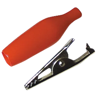 Krokodilklemme, 33 mm, rot, Aufschub-Isolierung Krokodilklemme, 33 mm, rot, Aufschub-Isolierung