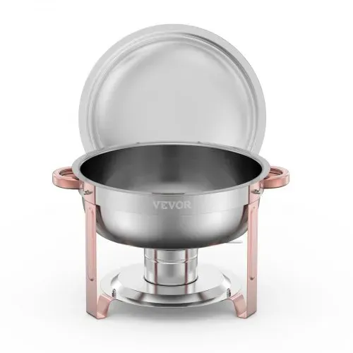 VEVOR Chafing Dish Buffet Speisenwärmer mit 4 Behältern in voller Größe (4,7 L pro), runder Catering-Wärmespender mit Deckel & Wasserpfanne & klappbarer Ständer, für Hochzeiten Partys Roségold – Bild 10