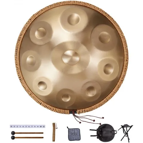 VEVOR Handpan, 55 cm, 9 Noten, D-Moll-Handtrommel, Drum-Instrument mit Schlägeln, 440-Hz-Handpan-Ständer & Tragetasche, Heilende Klangtrommel aus Stahl, Schlaginstrumente für Erwachsene & Anfänger VEVOR Handpan, 55 cm, 9 Noten, D-Moll-Handtrommel, Drum-Instrument mit Schlägeln, 440-Hz-Handpan-Ständer & Tragetasche, Heilende Klangtrommel aus Stahl, Schlaginstrumente für Erwachsene & Anfänger