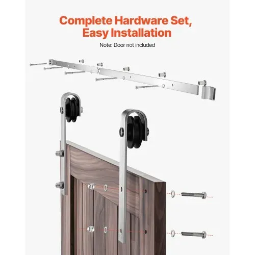 VEVOR Schiebetürsystem 183 cm Laufschiene, Schiebetürbeschlag Tragkraft 150 kg, kompatibel mit 914 mm max. Breite und 34,92-44,45 mm Dicke, Schiene & J-förmige Rolle, Silber – Bild 4