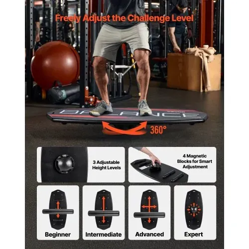 VEVOR Balance Board Set für Erwachsene (78 cm), Wackelbrett bis 200 kg Belastbar, inkl. Rolle, Magnetstoppern & Ablage, Gleichgewichtstrainer für Surf- & Core-Training, Physiotherapie, Schwarz – Bild 2