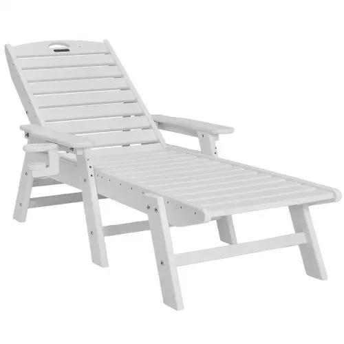 VEVOR Sonnenliege, 181kg Tragkraft, HDPE Gartenliege, Strandliege mit 6-fach verstellbarer Rückenlehne, Armlehne, Getränkehalter, Balkonliege, Terrassenliege für Pool, Terrasse, Patio, Rasen, Weiß – Bild 9