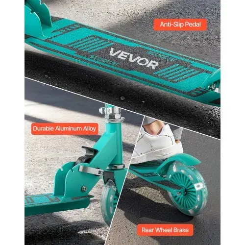 VEVOR Scooter (2 Räder) für Kinder ab 3 Jahren, Cityroller Kinderroller mit leuchtenden Rädern & höhenverstellbarem Lenker & rutschfestem Deck & faltbarem Rahmen, Tretroller bis zu 50 kg, Grün – Bild 4