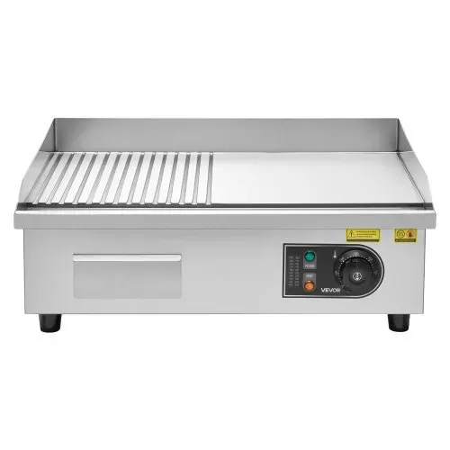 VEVOR Gewerbliche Elektrische Grillplatte 3200 W, Tischgrillplatte 535x300 mm Grillfläche, Elektrogrill, halb Gerillt, halb Glatt, mit 2 Spateln & 2 Bürsten & Fußpolstern, für Steaks Pfannkuchen – Bild 9