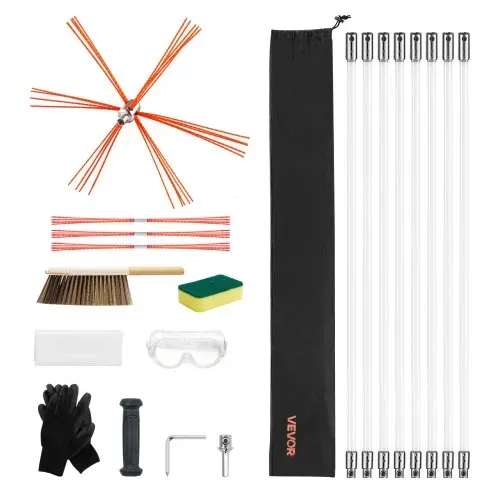 VEVOR Ofenrohrbürste-Set, 8 m max. Länge, Schornsteinbürsten, Schornsteinfeger-Satz, Kaminbürste, um 90° biegbares Kaminreinigungswerkzeug, für quadratische & rechteckige Schornsteine – Bild 8