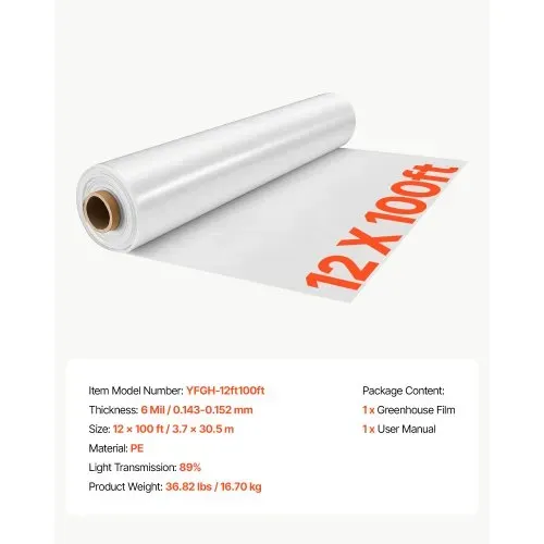 VEVOR Gewächshausfolie 3,7x30,5m Polyethylenfolie 0,143–0,152mm Tunnelfolie, für Landwirtschaft Gartenbau & Freilandpflanzen, Wasser- Sonnen- Frost- Wind- & Staubbeständig, Lichtdurchlässig, Meterware – Bild 6