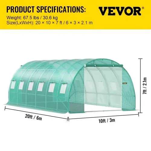 VEVOR Bogendach Gewächshaus 6,1x3x2,1m Foliengewächshaus Verzinkter Stahlrahmen und PE Abdeckplane Treibhaus Tunnel Wasserdicht und UV-beständig Tomatengewächshaus Ideal für Anbau von Gemüse Blumen – Bild 6
