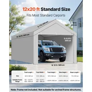 VEVOR Carport-Ersatzdach, 3,65×6,09 m, tragbare Garagenzeltplane mit Seitenwänden, UV-beständig, strapazierfähige Autounterstandsplane, grau, Rahmen nicht im Lieferumfang enthalten VEVOR Carport-Ersatzdach, 3,65×6,09 m, tragbare Garagenzeltplane mit Seitenwänden, UV-beständig, strapazierfähige Autounterstandsplane, grau, Rahmen nicht im Lieferumfang enthalten