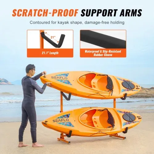 VEVOR Kayak Halterung Kajak Aufhänger 1265 x 788 x 1380 mm, Freistehender Kajakständer 2 Kajaks 1230–1825 mm Breitenverstellbereich, Kajak Aufbewahrungsregal Robuste Kajak-Aufbewahrungshaken – Bild 3