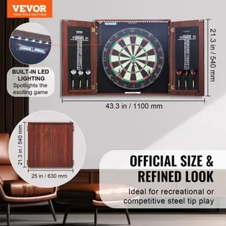 VEVOR Dartboard- und Schrankset, Home Dart Board Center in offizieller Größe, versteckbarer Dartschrank mit Stahlspitzen & mit LED-Licht & einfacher Montage, komplett mit sämtlichem Zubehör VEVOR Dartboard- und Schrankset, Home Dart Board Center in offizieller Größe, versteckbarer Dartschrank mit Stahlspitzen & mit LED-Licht & einfacher Montage, komplett mit sämtlichem Zubehör
