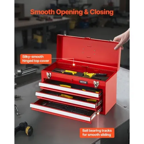 VEVOR Werkzeugkiste 520 x 218 x 304 mm, Werkzeugkasten mit 3 Schubladen, Werkzeugkoffer mit EVA-Einlagen, kugelgelagerten Schubladenverriegelungen & Pulverbeschichtung, Werkzeug-Organizer, rot – Bild 3