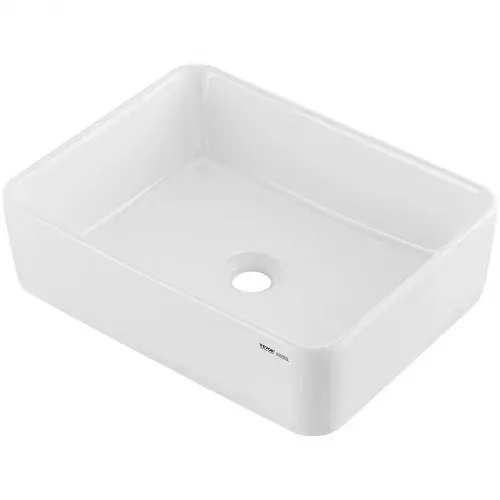 VEVOR Rechteckiges Aufsatzwaschbecken Waschbecken, 482 x 373 x 135 mm, Badezimmer-Aufsatzwaschbecken über der Theke, Keramikwaschbecken moderner Stil, für Toiletten, Hotels, Restaurants, helles Weiß – Bild 8