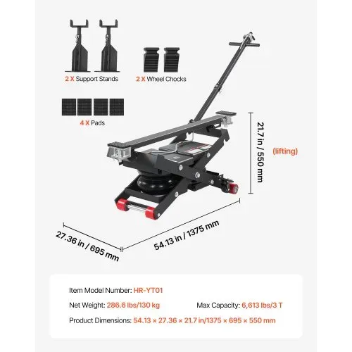 VEVOR Air Tragbare Hebebühne 3 t Tragkraft, max. 55 cm Hubhöhe, verstellbare tragbare Lufthebebühne mit Airbag & Stützfüßen & Radkeilen & Gummipads, robust für Limousinen, SUVs und Pickups – Bild 6