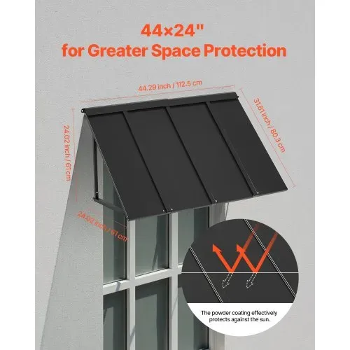VEVOR Fenstermarkise 112,5x61x61 cm, Türvordach, Markisen, Überdachung mit dreieckigem Stahlrahmen für Türen, Außenregen & Schnee-Sonnenschutz für Türeingänge, Fenster, Veranden, Balkone – Bild 3