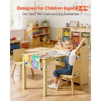 VEVOR Kindertisch mit 2 Stühlen & 3-stöckigem Aufbewahrungsschrank, Maltisch Set zum Lesen Lernen Zeichnen Schreiben, Kindersitzgruppe Kindertagesstätte, Basteltisch Schreibtisch, helles Holz VEVOR Kindertisch mit 2 Stühlen & 3-stöckigem Aufbewahrungsschrank, Maltisch Set zum Lesen Lernen Zeichnen Schreiben, Kindersitzgruppe Kindertagesstätte, Basteltisch Schreibtisch, helles Holz