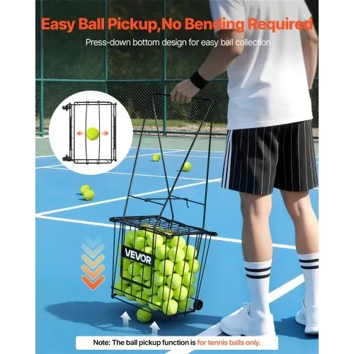 VEVOR Tennisballkorb mit Rollen, Tennisballsammler mit Rahmen & Ballkorb aus Kohlenstoffstahl, Umwandelbares Sammelkorb für 75 Tennisbälle, Tragbarer Tennisballwagen für Training Ballsammeln, Schwarz – Bild 2