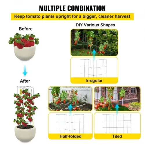 VEVOR Tomatenkäfige, 37 x 37 x 100 cm, 6er-Set quadratische Pflanzenstützkäfige, robuste, grüne Tomatentürme aus PVC-beschichtetem Stahl zum Klettern von Gemüse, Pflanzen, Blumen und Früchten – Bild 4