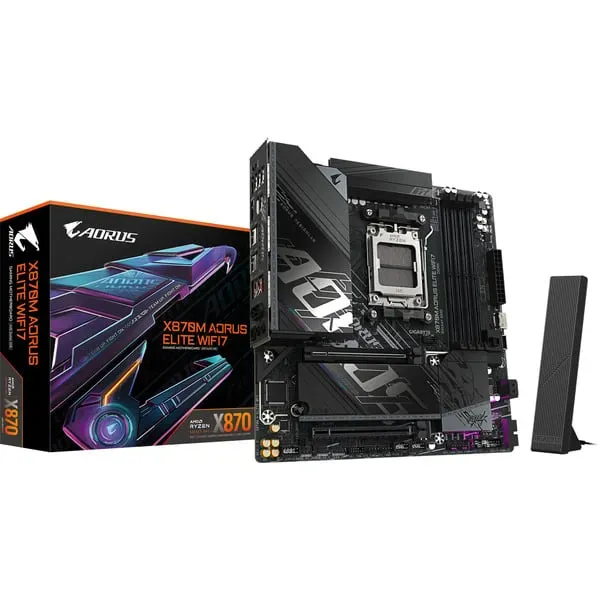 GIGABYTE X870M AORUS ELITE WIFI7 Mainboard – Unterstützt AMD Ryzen 9000 CPUs, digitale 14+2+2 Phasen VRM, bis zu 8200 MHz DDR5 (OC), 1 x PCIe 5.0 + 1 x PCIe 4.0, Wi-Fi 7, 2.5 GbE LAN, USB 4 GIGABYTE X870M AORUS ELITE WIFI7 Mainboard – Unterstützt AMD Ryzen 9000 CPUs, digitale 14+2+2 Phasen VRM, bis zu 8200 MHz DDR5 (OC), 1 x PCIe 5.0 + 1 x PCIe 4.0, Wi-Fi 7, 2.5 GbE LAN, USB 4