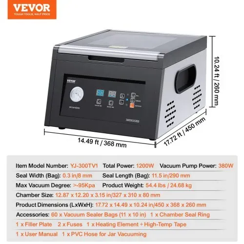 VEVOR Kammer Vakuumierer, 380 W, Verpackungsmaschine für feuchte Lebensmittel, Fleisch, kompaktes Design, ideales gewerbliches Vakuumiergerät für den professionellen und privaten Gebrauch – Bild 6