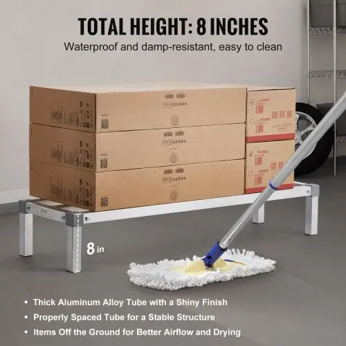 VEVOR Aluminium-Stauregal, 48 x 14 Zoll großes kommerzielles Bodenregal für Lebensmittel, 8 Zoll über dem Boden, 1000 lbs Tragkraft, komplett verschweißtes Aluminium-Lagerregal, zur Lagerung in Restaurants, Küchen, Garagen und Fahrzeugen – Bild 2