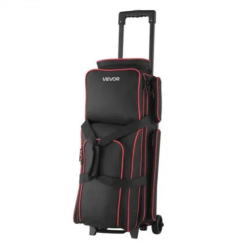 VEVOR Bowlingballtasche für 3 Bälle mit Doppelrollen & separatem Fach für Schuhe (bis US-Größe 16) & übergroßer Zubehörtasche, einziehbarer Griff lässt sich auf 105 cm ausziehen Schwarz + Rot – Bild 10