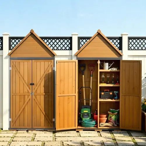 VEVOR Gartenschrank Holz, Geräteschrank mit Abschließbaren Türen, Gerätehaus mit Regalen & Boden, Geräteschuppen, Gartengerätehaus, Werkzeugschrank für Terrasse, Garten / Rasen, 76x43x171 cm – Bild 7