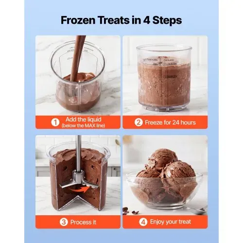 VEVOR Eismaschine, 7-in-1-Gerät für Gelato, Sorbet, Milchshake, Frozen Yogurt & Light-Eiscreme, Hausgemachte Eismaschine mit Ein-Knopf-Funktion zum Einrühren und Nachdrehen, Glatte Cremige Textur – Bild 4
