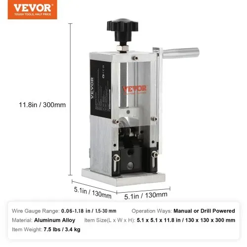 VEVOR Kabelschälmaschine 1,5-30mm Kabelabisoliermaschine Manuell oder Bohrmaschine angetrieben Kabel Abisoliermaschine 130x130x300mm Ideal zum Abisolieren von ummantelten monofilen mehradrigen Drähten – Bild 6