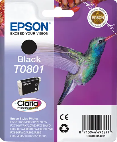 Epson Hummingbird Singlepack Black T0801 Claria Photographic Ink Epson Hummingbird Singlepack Black T0801 Claria Photographic Ink