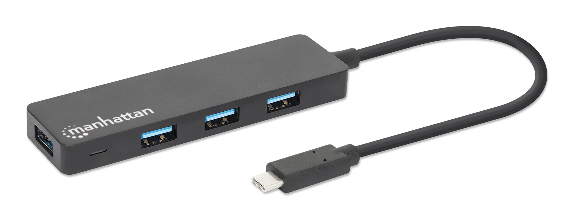 Manhattan 4-Port USB 3.2 Gen 1 Hub, USB-C-Stecker auf 4 x USB-A-Buchse, 5 Gbit/s Datenübertragungsraten, Stromversorgung über USB, schwarz Manhattan 4-Port USB 3.2 Gen 1 Hub, USB-C-Stecker auf 4 x USB-A-Buchse, 5 Gbit/s Datenübertragungsraten, Stromversorgung über USB, schwarz