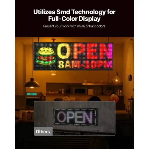 VEVOR programmierbare LED Zeichen P10 Vollfarbe flexibles digitales Scrolling Panel, DIY Anzeigetafel mit benutzerdefiniertem Textmuster und GIF & Bluetooth App Steuerung LED Laufschrift (99 x 35 cm) VEVOR programmierbare LED Zeichen P10 Vollfarbe flexibles digitales Scrolling Panel, DIY Anzeigetafel mit benutzerdefiniertem Textmuster und GIF & Bluetooth App Steuerung LED Laufschrift (99 x 35 cm)